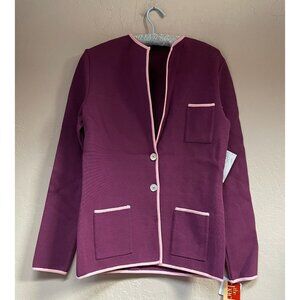 iKi Women's Button Front Knit Coat Cardigan Jacket Size 10 Purple Pockets New